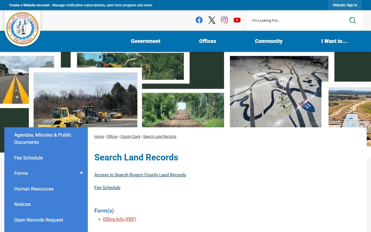 Rogers County land records search page run by the County Clerk, a contrast to Court Clerk court records