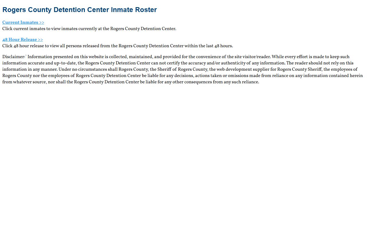 Rogers County arrest records on the detention roster landing page