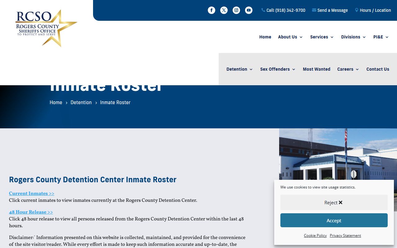 Rogers County arrest records source on the Sheriff inmate roster page