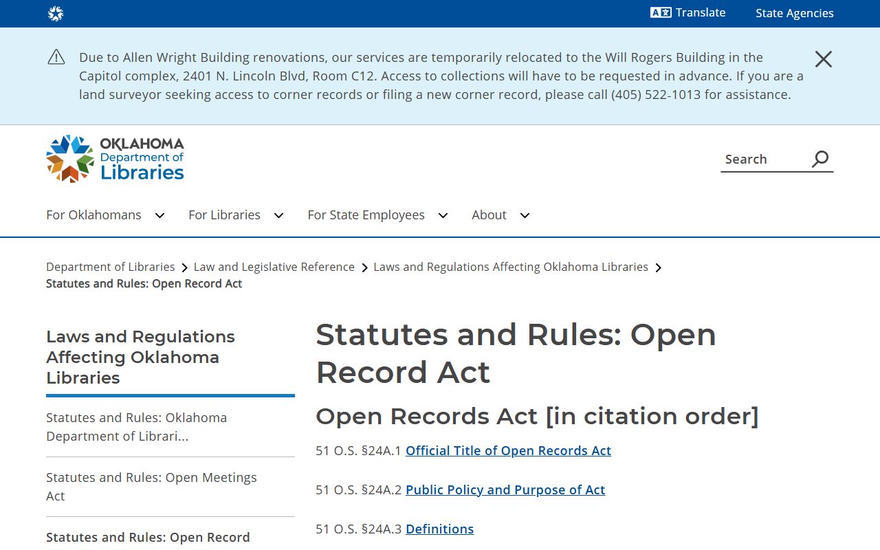 Oklahoma Open Records Act index page covering Rogers County court records