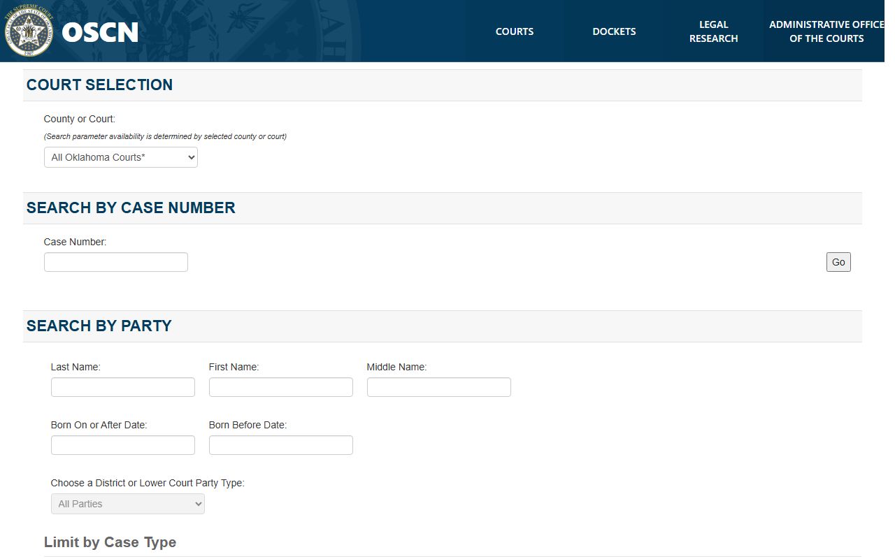 OSCN docket search form for Rogers County court records