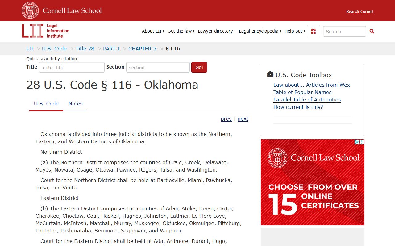 Rogers County District Court federal district boundaries for Oklahoma