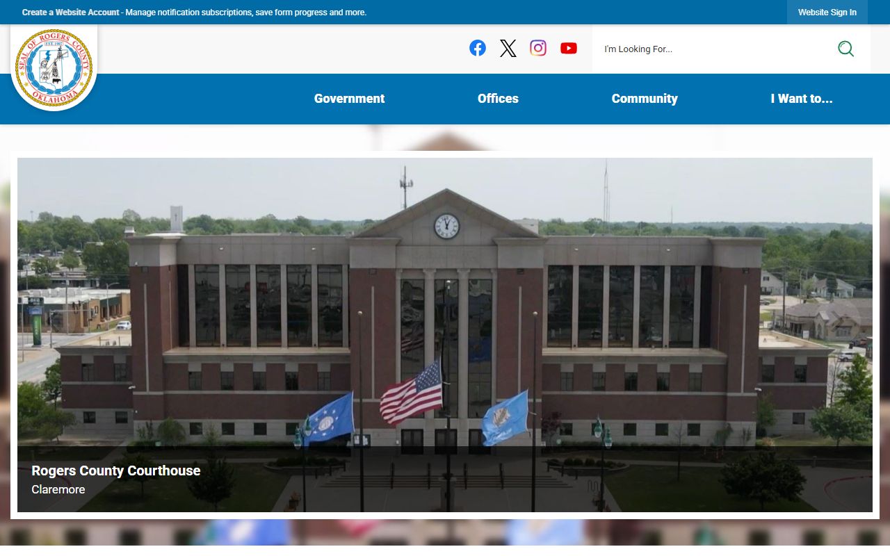 Rogers County official website footer with court records contact