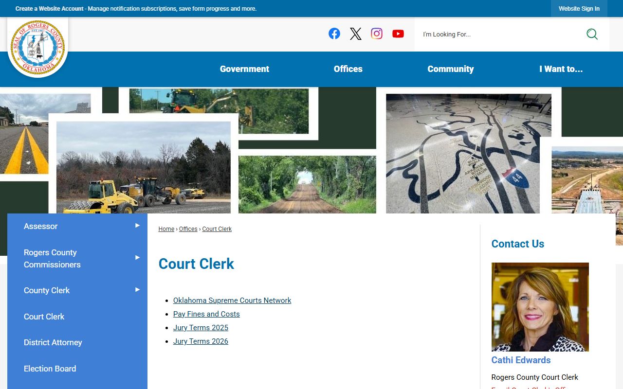 Rogers County Court Clerk page with court records search links