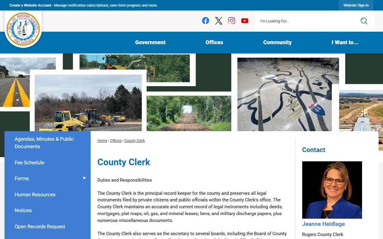Rogers County County Clerk page with land and court records fees