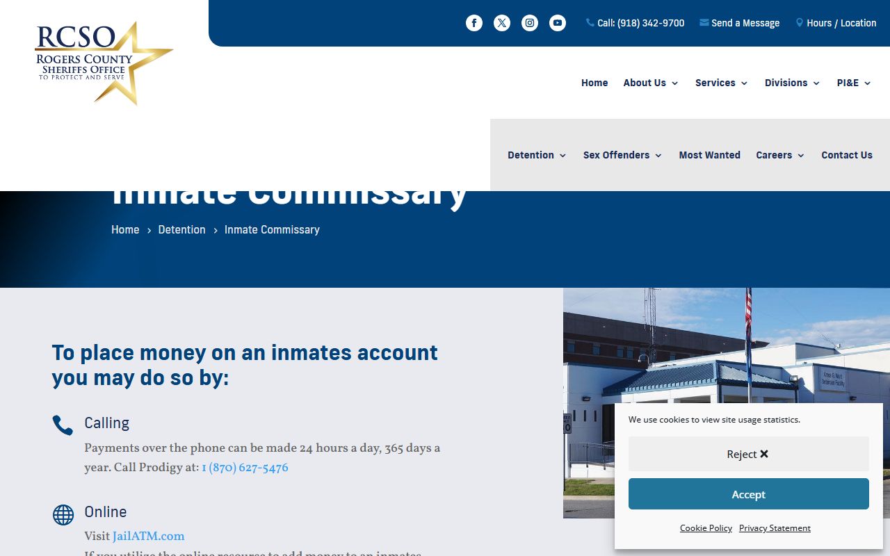 Rogers County inmate commissary deposit options