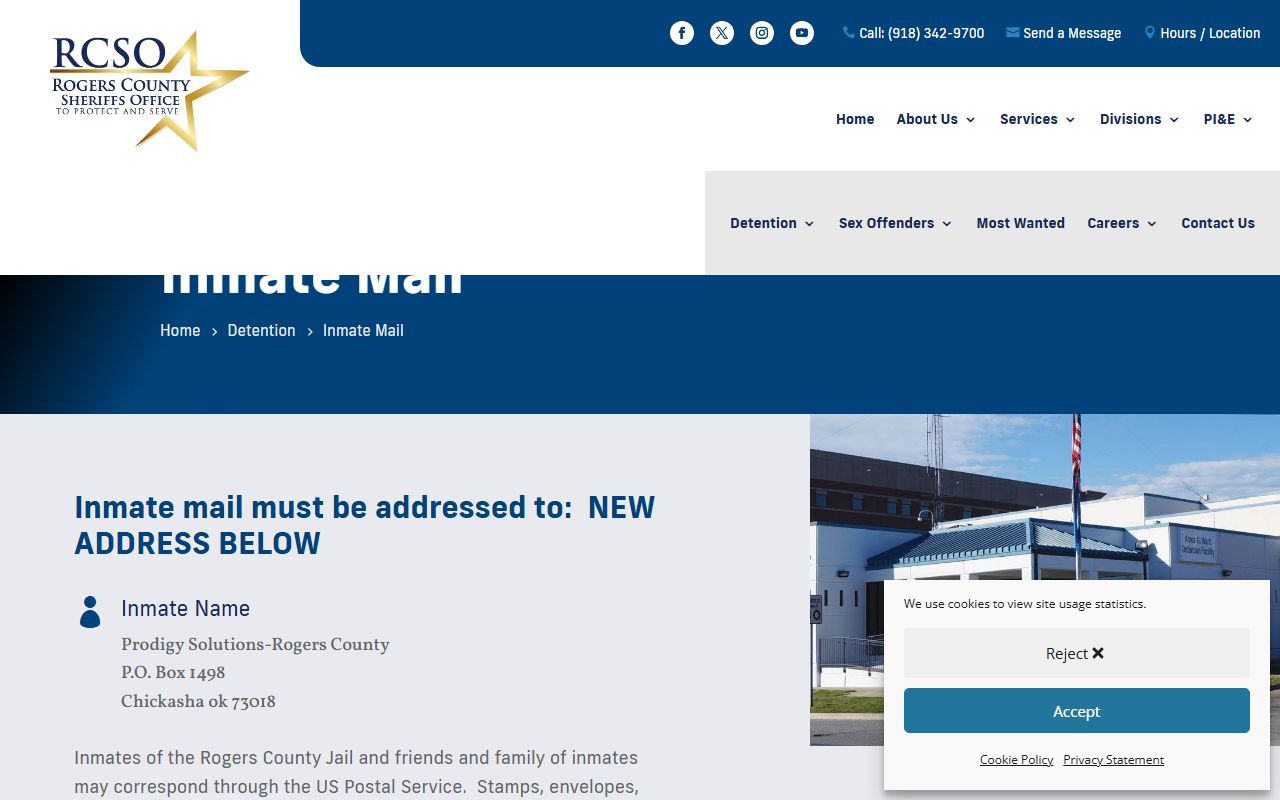 Rogers County inmate mail rules and address